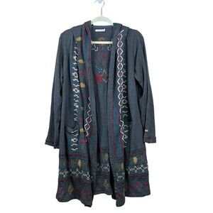 CAITE Anthropologie Gray Embroidered‎ Open Jacket Cardigan Boho Euc Sz Large